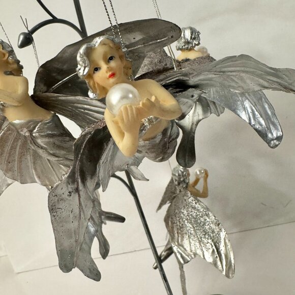 Silver Butterfly Fairies Pearl Set (5) Christmas Ornament Resin Holiday RARE - Picture 6 of 16